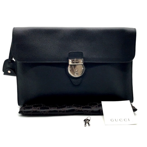 Gucci Other - Auth GUCCI Leather Black Clutch Bag/Briefcase 🔥EUC Condition w/ key & dustbag